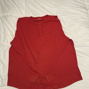 Red Long Sleeve Henley Shirt